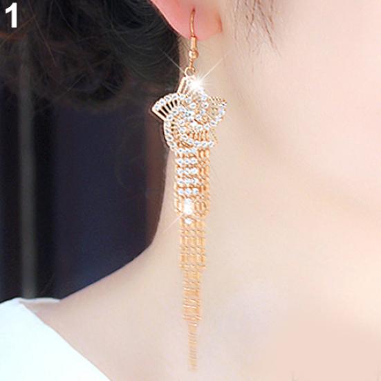 Женщины RhinestoneFlower Длинные кисточки Висячие крючки для вечеринки Линейные серьги