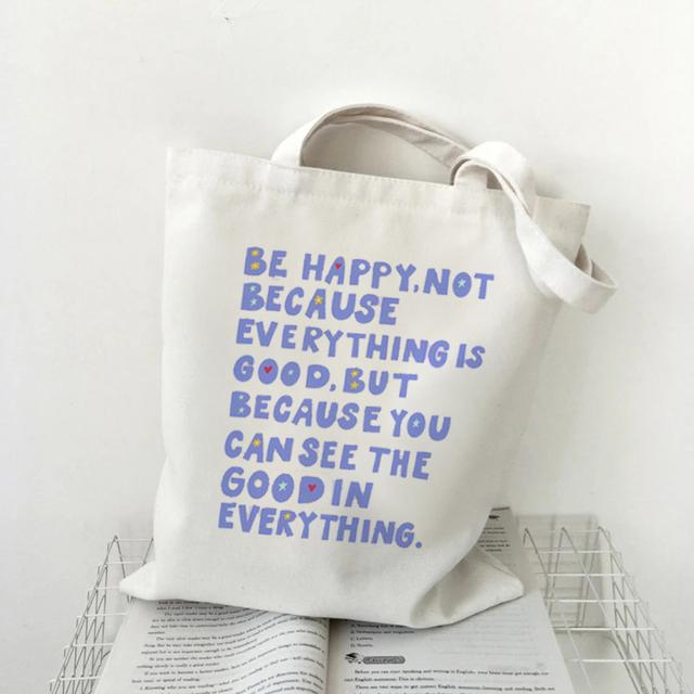 Женская сумка для покупок на одно плечо с принтом букв Kawaii Bag Harajuku Холщовая сумка для покупок для девочек Белая большая вместительная сумка