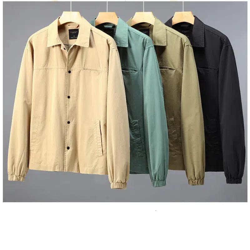 Весенние/осенние куртки для мужчин, японское простое повседневное мужское пальто с отложным воротником, однотонная куртка из чистого хлопка на пуговицах