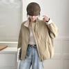 Women's Korean Style Loose Short Stand Collar Windbreaker Jacket for Spring and Autumn Color Block Double Zip Trendy Top