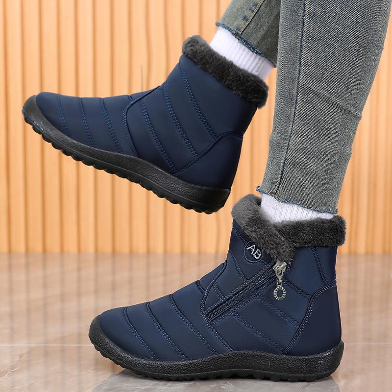 Fashion New Winter Warm Women's Snow Boots with Side Zipper Non Slip Waterproof Ankle Boots Woman Plus Size Faux Fur Lined Cotton Shoes