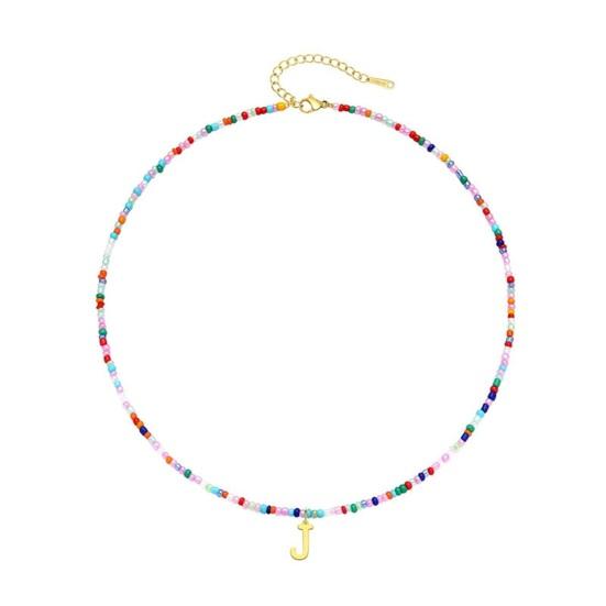 Ожерелье из бисера Красочные бусины в богемном стиле Кулон с алфавитом Регулируемая длина из нержавеющей стали для женщин и девочек Персонализированное начальное колье-колье