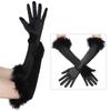 Fluffy Cuff Long Sleeve Gloves Banquet Dress Gloves Solid Color Warm Polyester Elastic Autumn Winter Driving Glove