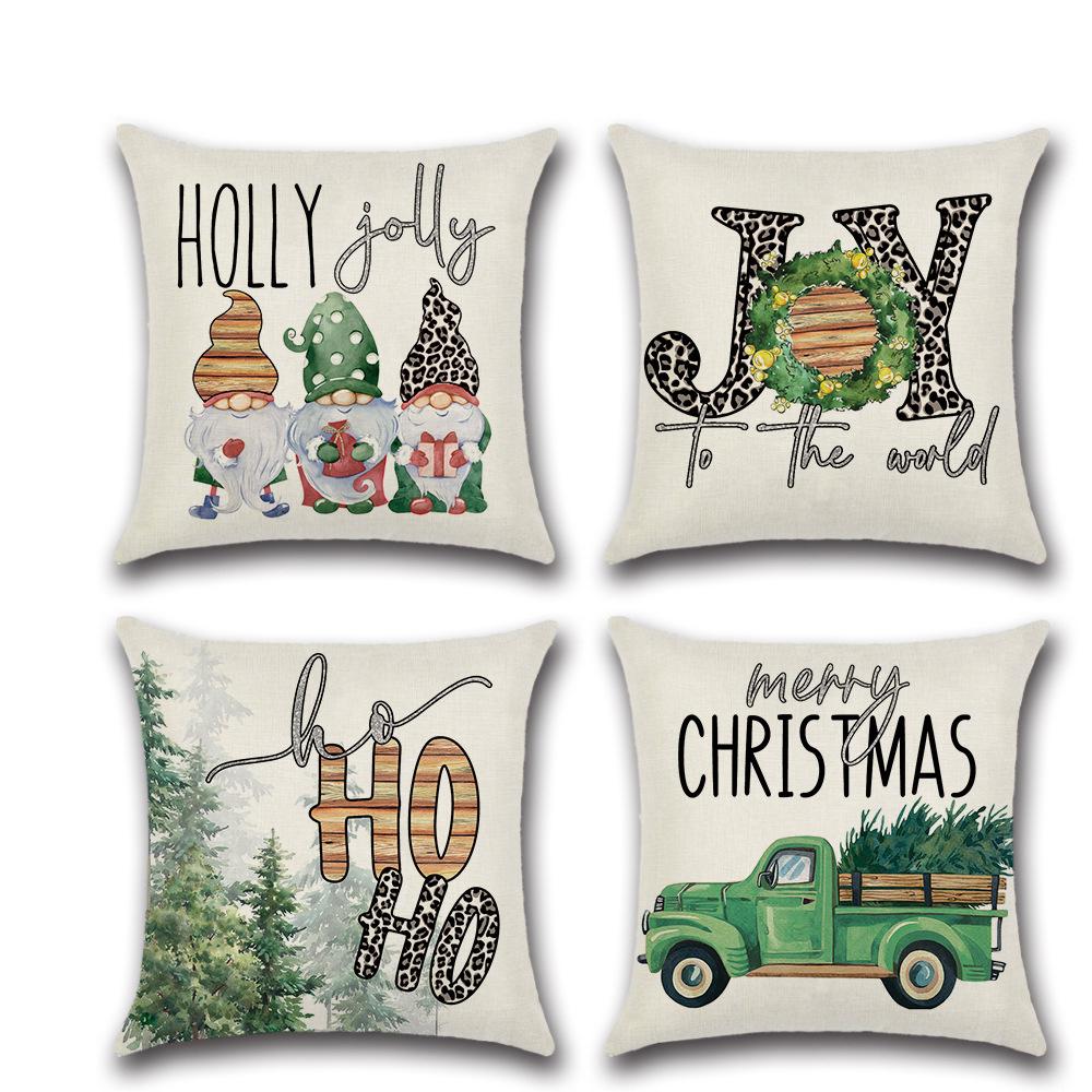 New Christmas pillow cover linen festival pillow bedside cushion four-piece set
