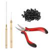 Hair Extension Kit Pliers Pulling Hook Bead Device Tool Kits with 500pcs Silicone Rings LS