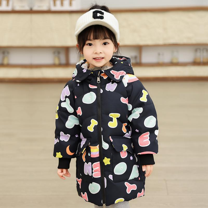 Детская пуховая куртка для девочек средней длины, новый стиль, утепленное стильное пальто для маленьких и средних детей