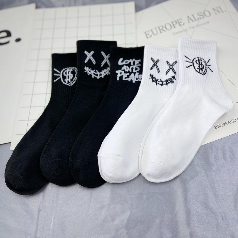 5 пар мужских хлопковых носков для скейтборда в стиле хип-хоп, носки с мультяшным узором, дышащие мягкие носки-трубочки