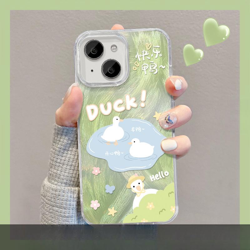 Suitable for Apple 15 Mobile Phone Case Summer Iphone14pro Cute Duck Bracket 13 Feather Yarn 12 High-end 8/7