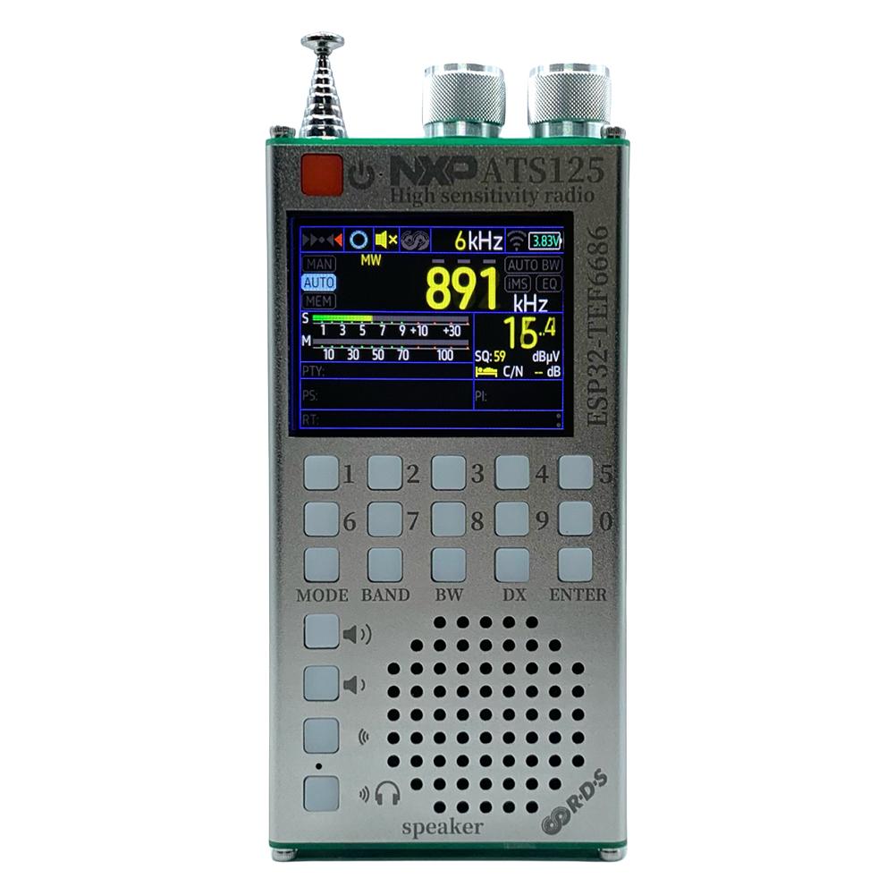ATS125 ESP32 65-108MHz Portable Bluetooth Radio Receiver TEF6686 Chip RDS Data Display Radio LCD Screen Telescoping Antenna