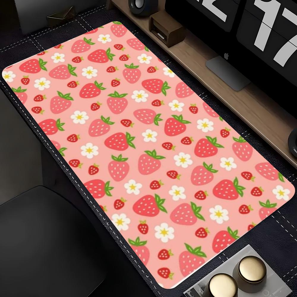 Cute Strawberry Large Extended Gaming Mouse Pad Non Slip Desk Mat Sweet Floral Keyboard Mousepad For Laptop Desktop Office Decor