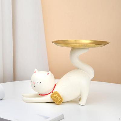 Статуя кота удачи, китайское украшение на удачу с подносом, подарок для вечеринки, фэн-шуй