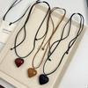 Korean Blogger Style Heart Pendant Necklace - Women's Adjustable Long Leather Cord Sweater Chain