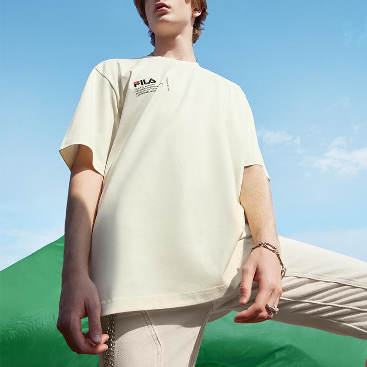 Fila Sports Casual Fashion Loose Breathable Round Neck Short Sleeve Drop Shoulder T-Shirt Men T-Shirts White F11M219105FIV