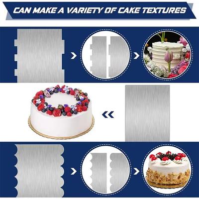 Металлический скребок для торта из нержавеющей стали, большой, двусторонний, с узорным ребристым краем, сглаживатель, скребок, резак для теста
