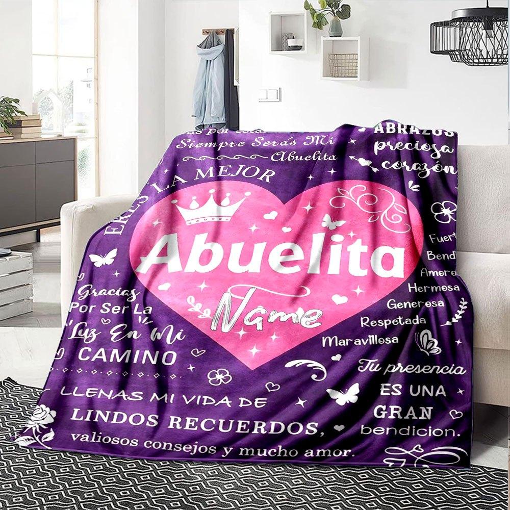 Abuelita Heart Home Customize Your Name Blankets Soft And Cozy Lightweight For All Seasons Perfect For Picnics Sofa Office Bed Living Room Ideal Gift