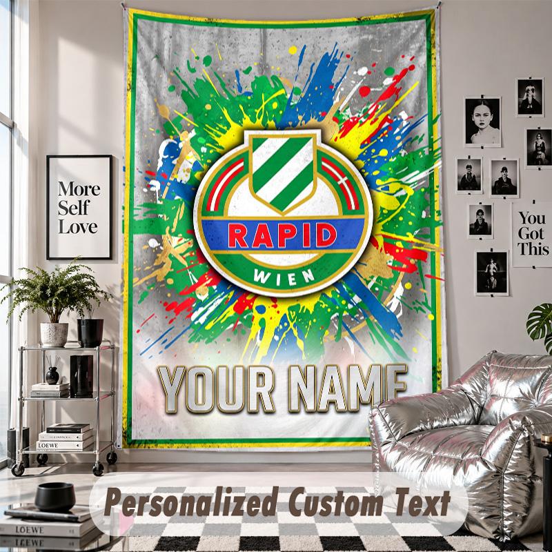 Custom Tapestry Wall Hanging, Rapid Wien FC Personalized Name Text Home Wall Decor