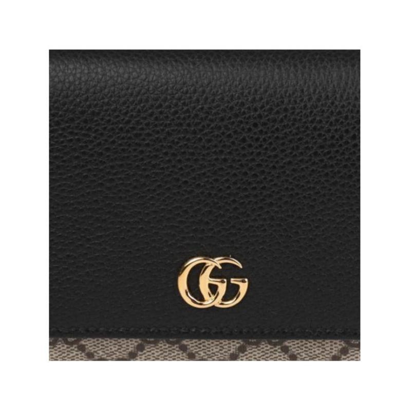 Gucci GG Marmont Double G Logo color matching design GG Supreme leather wallet Unisex couple style black and beige