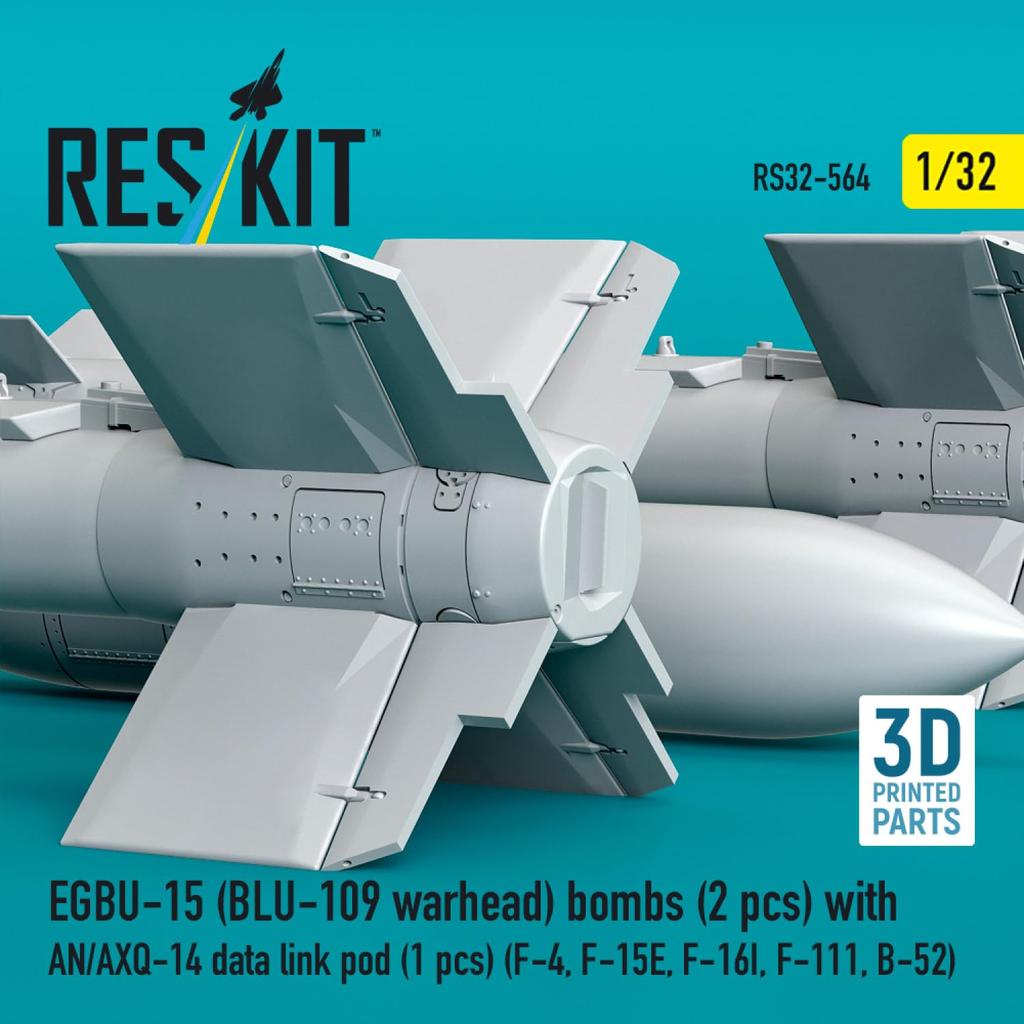 Reskit Guided Bombs with Data Link Pod Plastic Model Kit Parts 1/32 EGBU-15 (2 pieces) AN-AXQ-14 (1 piece) RSK32-0564 (Airplane)