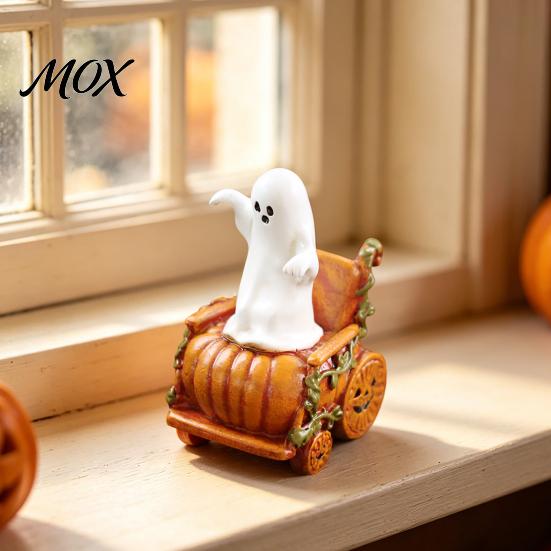 Creative Halloween Gift for Friends Ghost Pumpkin Cart Figurine, Cute Statue, Retro Synthetic Resin Craft Decor Miniature Ornament Home Table Planter