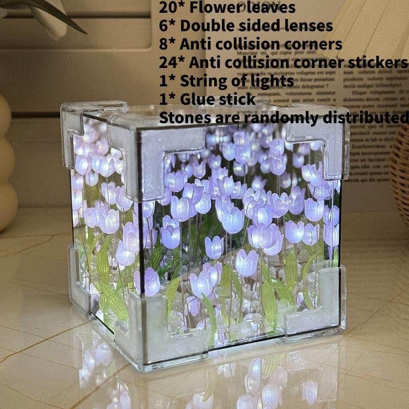 Tulip Flower Sea Night Lamp With Acrylic Shade And Button Switch For Home Decor