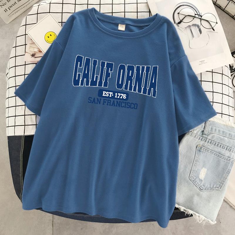 California Est 1776 San Francisco Print Women T-Shirt Street Summer Short Sleeve Cool Sport Clothes Soft Casual T Shirt Female