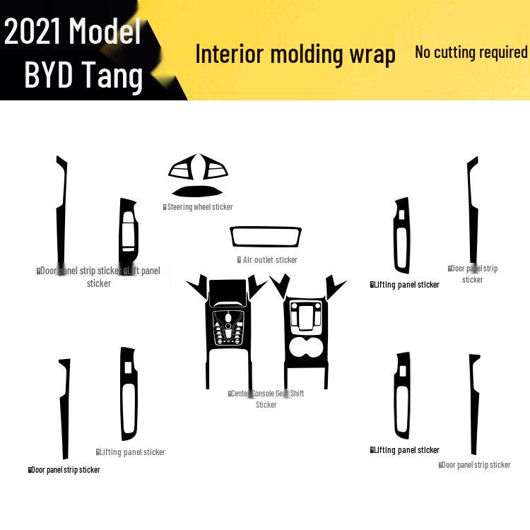 2021 BYD Tang Carbon Fiber Interior Stickers for Console, Gear Lever, and Door Protection.
