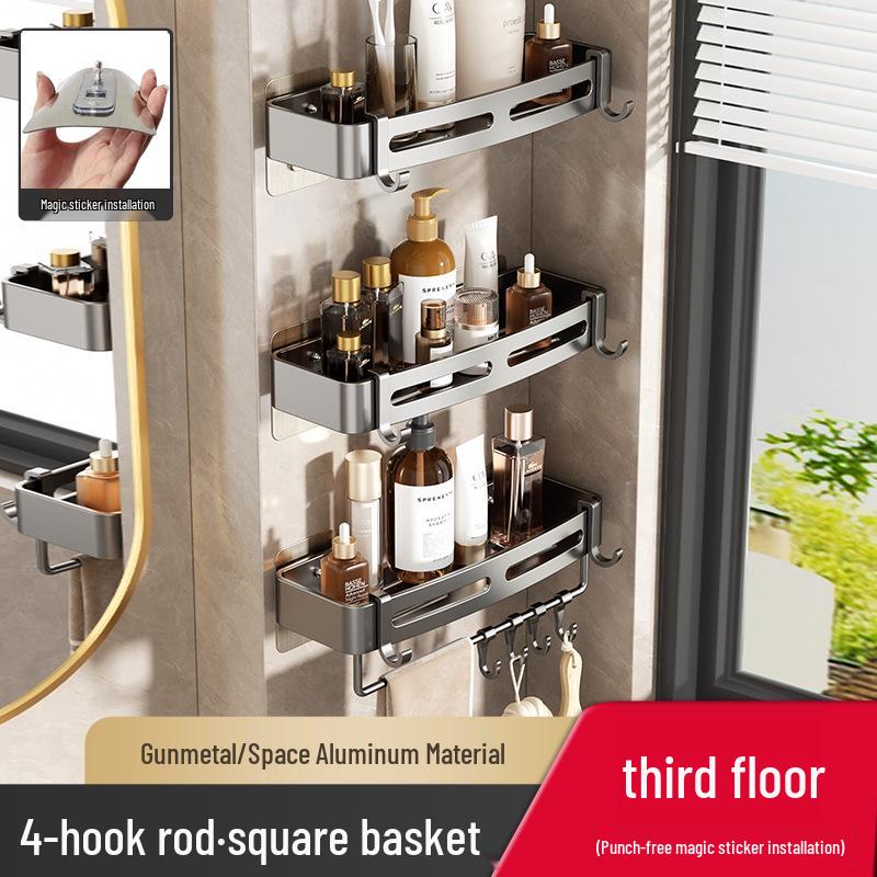 Gunmetal Punch-Free Space Aluminum Corner Bathroom Shelf