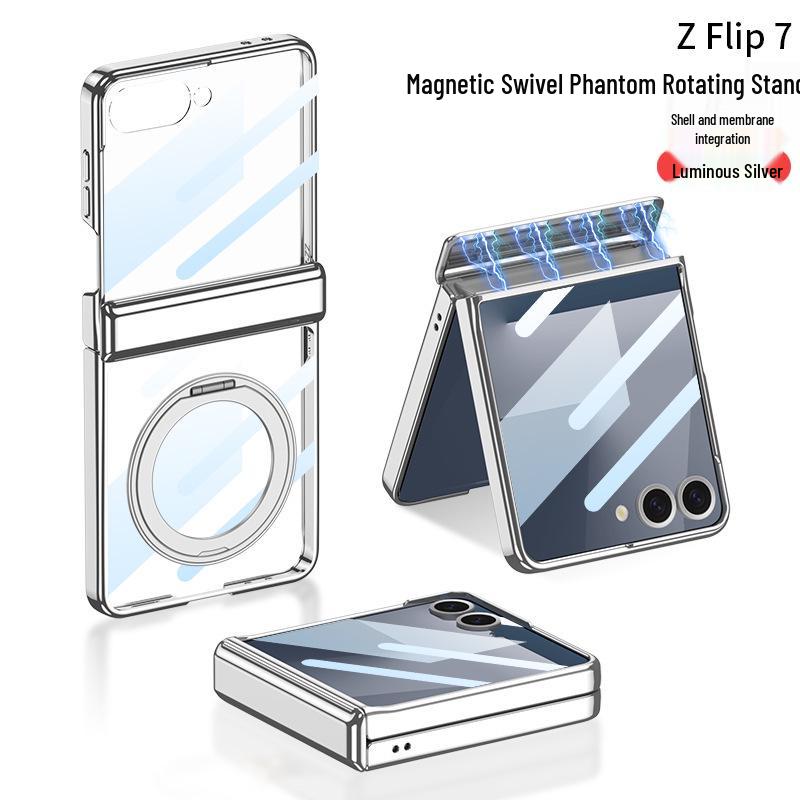 Чехол для Samsung Z Flip7: Вращающаяся на 360° подставка с беспроводной зарядкой, совместимая с Flip6, Прозрачная защитная крышка петли