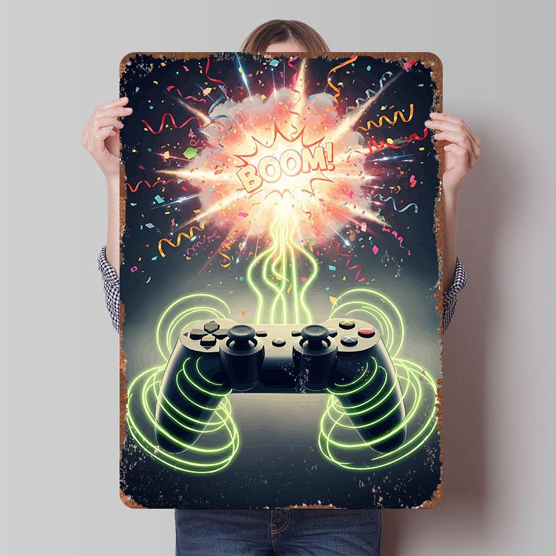 Gaming Controller Explosion Confetti Tinplate Poster Customized Wall Art Vintage Retro Metal Signs for Decoration At Home Decor