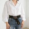 Wide Western Waist Belt Cow Head Buckle PU Leather Belt Ethnic Style Cowboy Belt  Casual Wear