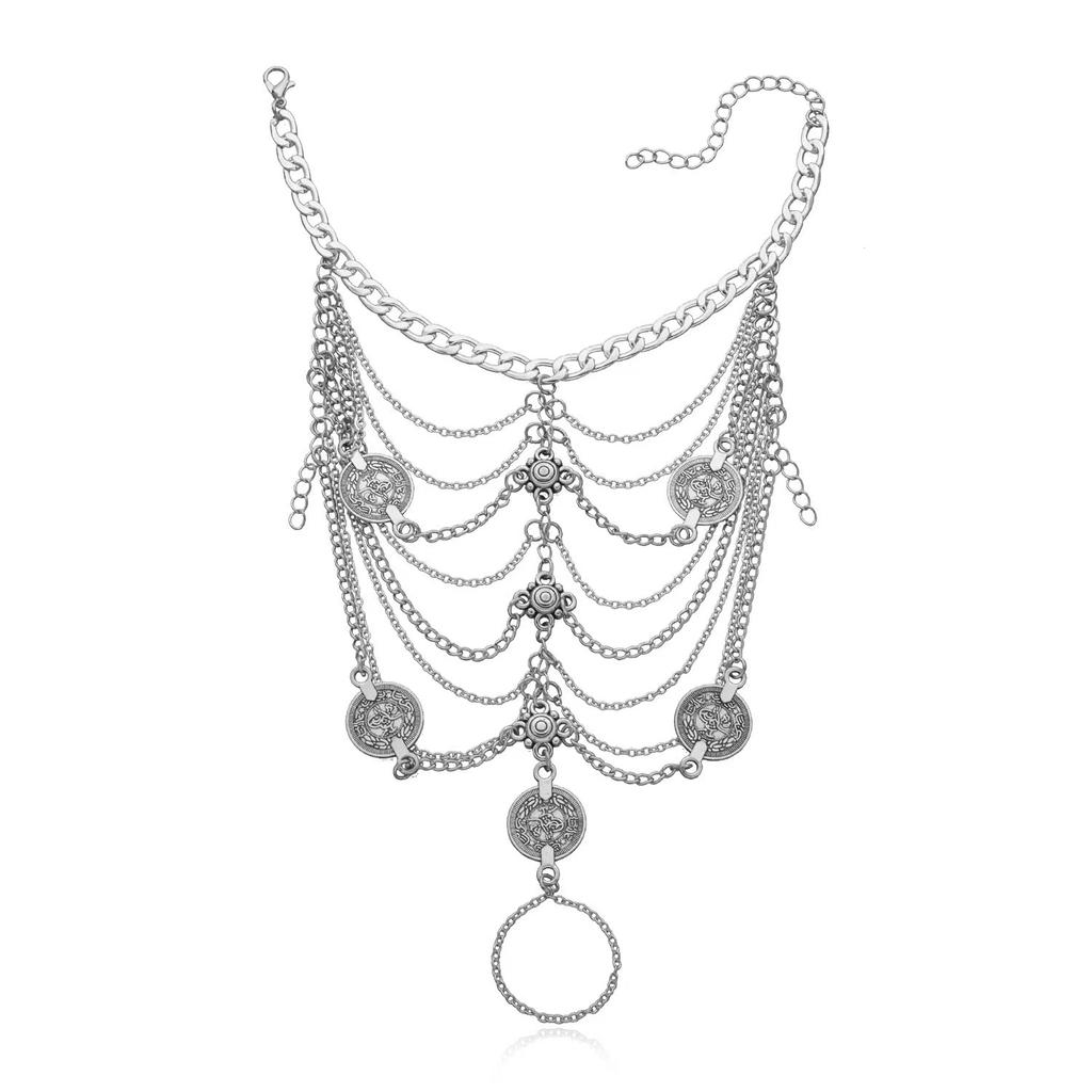 Retro Exotic Sexy Multi-Layer Fringed Anklet Women'S Metal Chain Instep Chain Cos Court Style Foot Jewelry