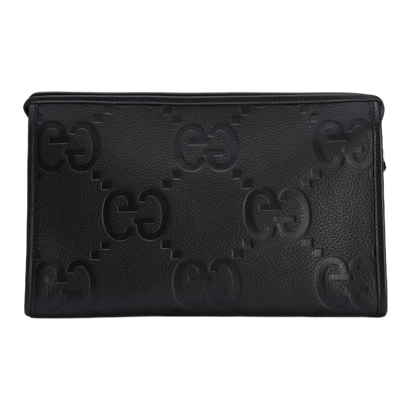 Gucci Jumbo GG Double G logo zipper closure leather clutch large size men's black