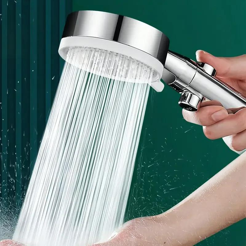 Высококачественная серебряная ручная душевая головка высокого давления, набор из 5 регулируемых режимов, фильтр, остановка подачи воды одним нажатием, аксессуары для душа