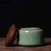 Chinese Style Wooden Lid Ceramic Tea Caddy Storage Tank, Sealed Pot, Retro Tea Box, Desktop Decoration Accessories