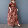 DIMANAF 2025 Летнее Женское Винтажное Длинное Платье Большого Размера с Коротким Рукавом, Повседневное Базовое Свободное Платье с Цветочным Принтом
