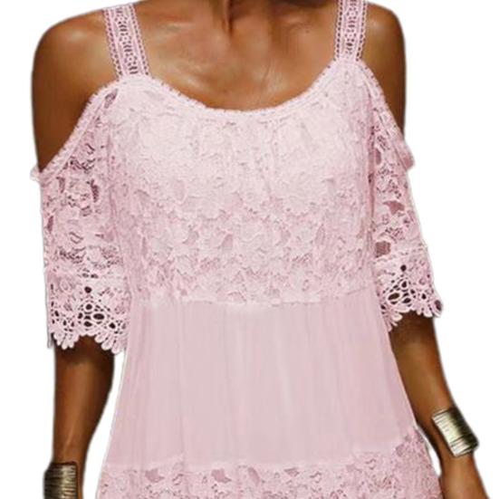 Sling Cold Shoulder Half Sleeve Summer Dress Crochet Embroidery Lace Stitching Mini Dress Female Clothing