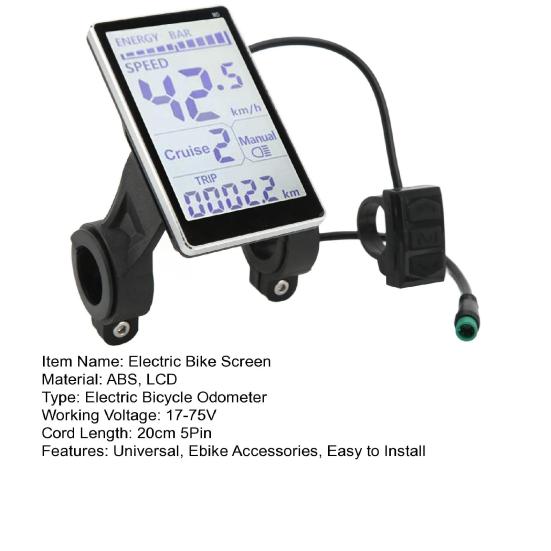 Electric Ebike Display 5 Pin 24V 36V 48V 60V Bike Odometer Universal Scooter LCD Panel Screen 31.8 22.2MM Electric Bike Power Meter
