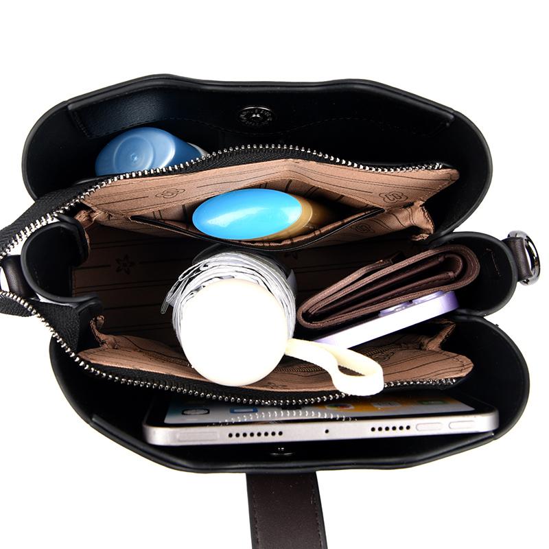 PU Leather Bucket Bag Women Large Capacity Shoulder Bags Lock Catch Crossbody Tote Handbag