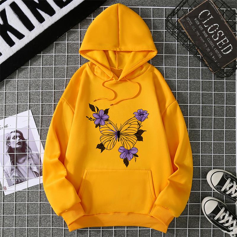 Flower Printing Women Hoody Harajuku Loose Sweatshirt Fleece Warm Comfortable Hoodies Vintage Autumn Crewneck Woman Top