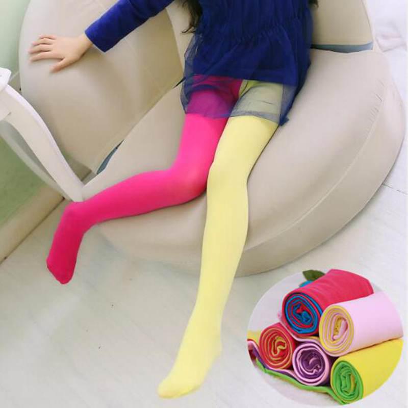 Girls Candy Color Tights Cute Velvet Pantyhose Contrast Combination Color Winter Warm Kids Stockings