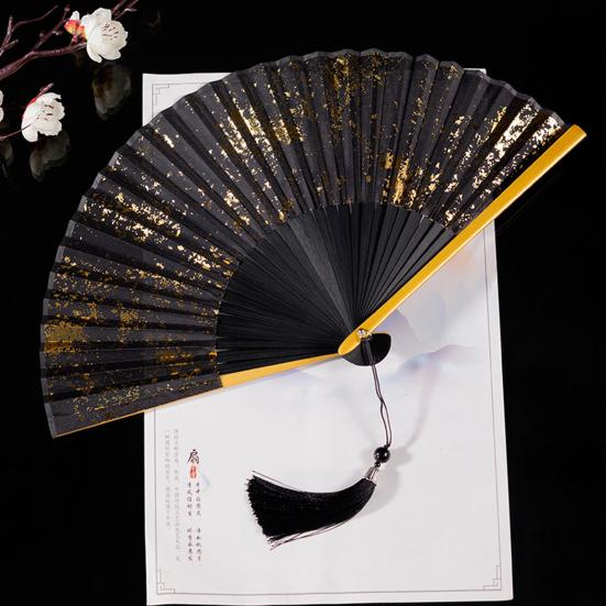 Bamboo Folding Fan with Tassels Hollow Ribs Portable Summer Hand Held Fan Decoration Dance