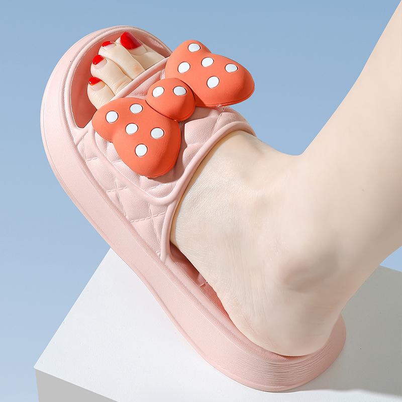 Модные летние женские тапочки на платформе с бантом, симпатичные домашние, для ванной, нескользящие, для сада, повседневные пляжные сандалии на плоской подошве из ЭВА