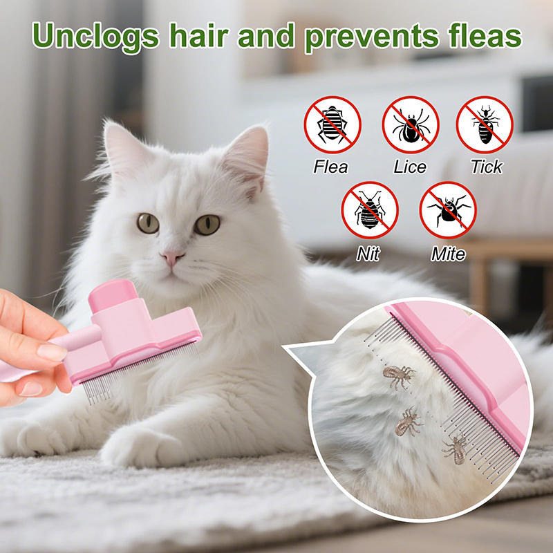Stainless Steel Pet Deshedding Comb Fine-Tooth Rake One-Click Hair Release Flea Removal Tool For Dogs Cats High Quality Metal Material Fast Delivery