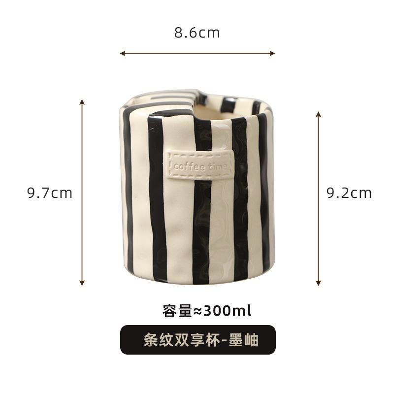 Минималистский набор из нарисованных вручную полосатых чашек и тарелок, керамическая чашка для кофе с молоком, чашка для послеобеденного чая объемом 280 мл/9,5 унций, домашний напиток