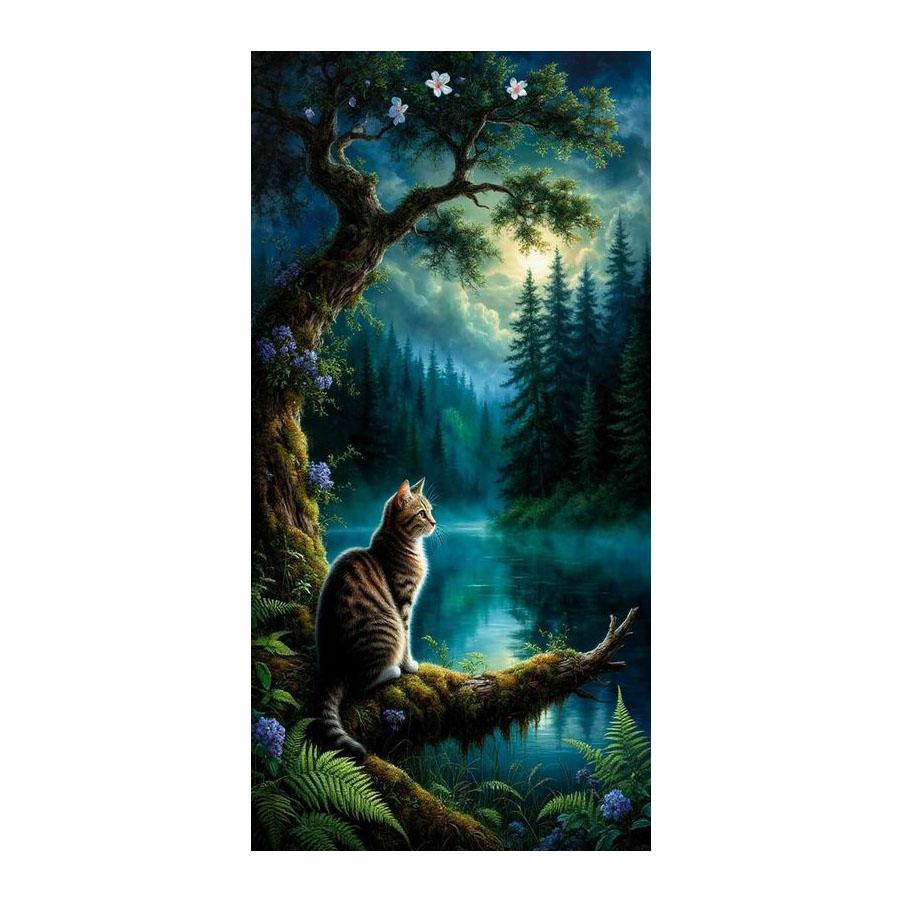 Forest River Cat Large Size Diamond Painting Scenery Animals Diy Full Square Round Drill Rhinestone Embroidery Mosaic Cross Stitch Kits