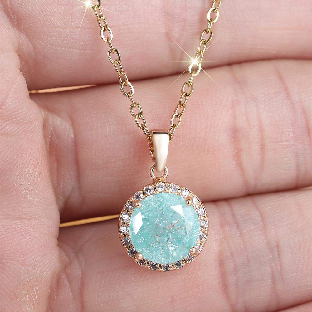 Элегантное круглое ожерелье с подвеской из циркона светло-зеленого цвета для женщин, роскошное ожерелье-цепочка золотого цвета, ювелирный подарок