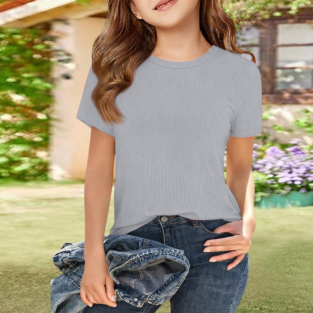 Женская футболка в рубчик, с коротким рукавом, круглым вырезом, повседневный топ