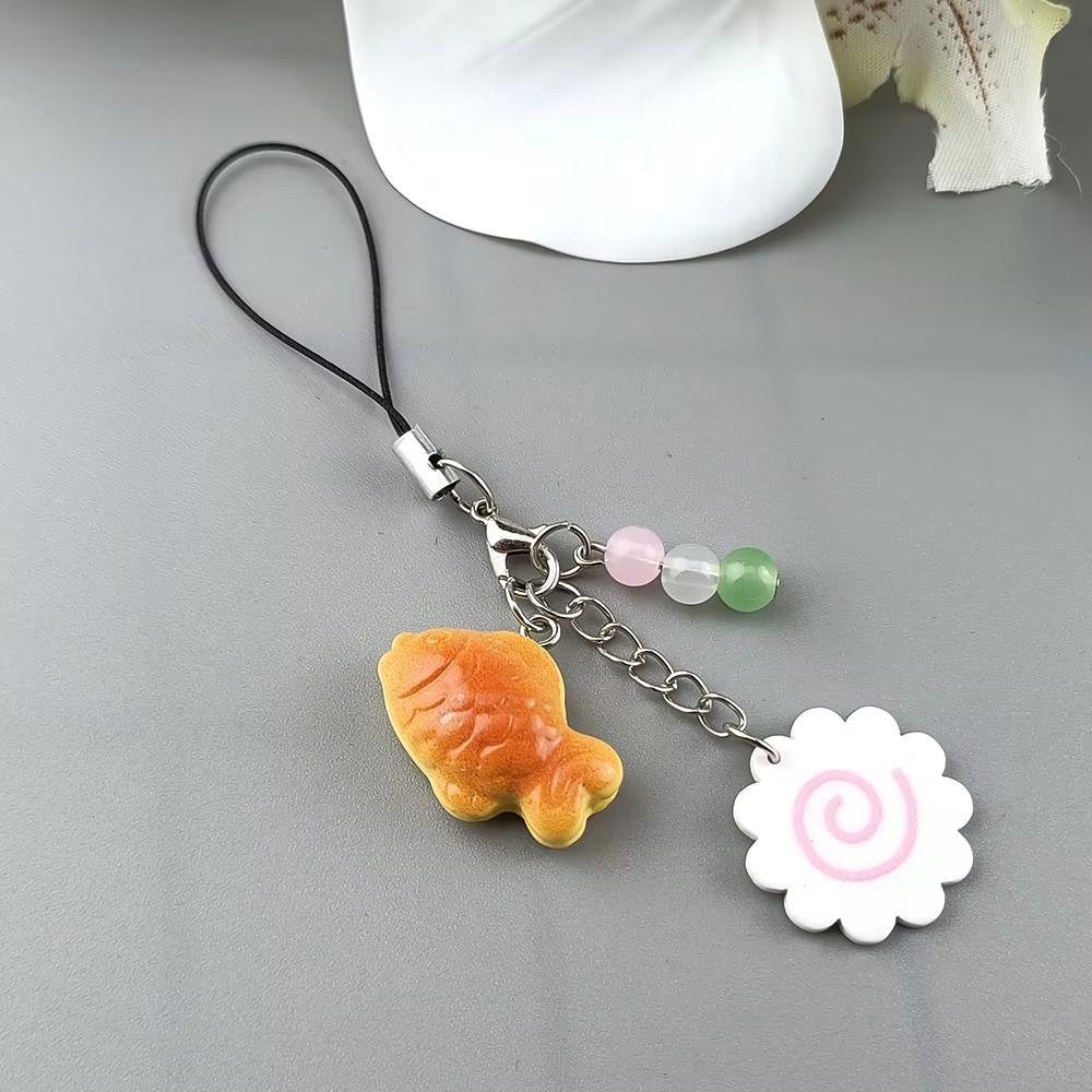 Japanese Fish Cake Keychain Pink Squid Roll Dango Phone Charm Food Taiyaki Pendant  Friends Gift