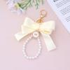 Handmade Bowknot Keychains Fabric Ribbon Headphone Case Accessories Creative Pearl Bow Keychain