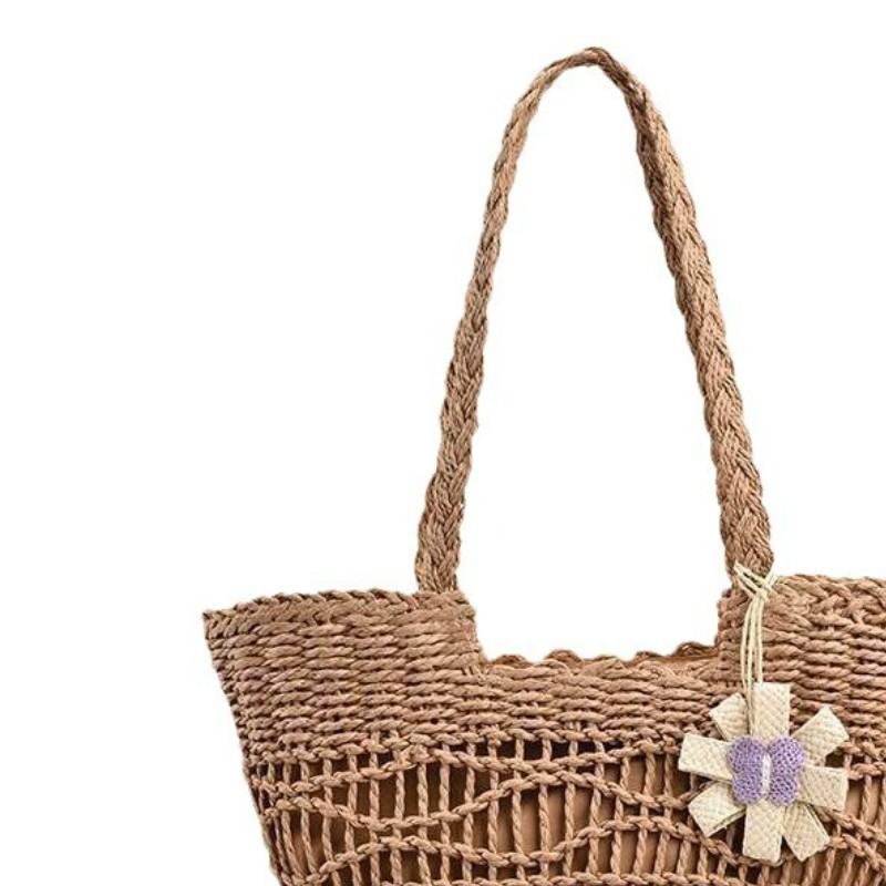 JIAERDI Sweet Khaki Straw Woven Handbag Women Large Capacity Hollow Out Shoulder Bags Ladies Travel Beach Vacation Tote Bag 2025